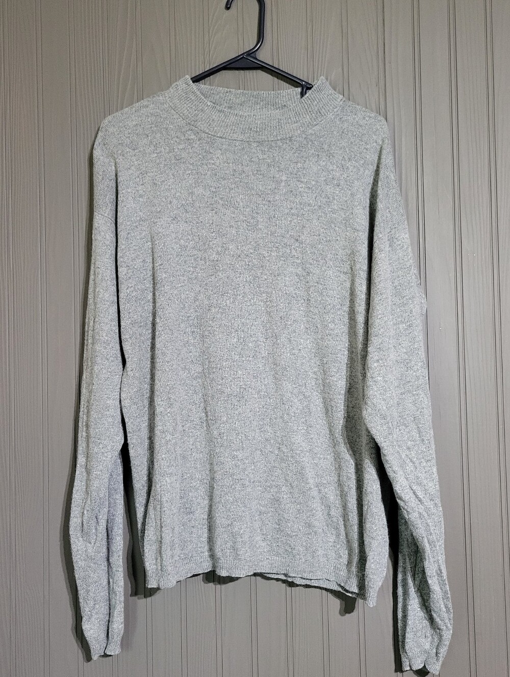 August Silk Long Sleeve Sweater Cashmere Silk Blend Mock Neck Gray Men's Large